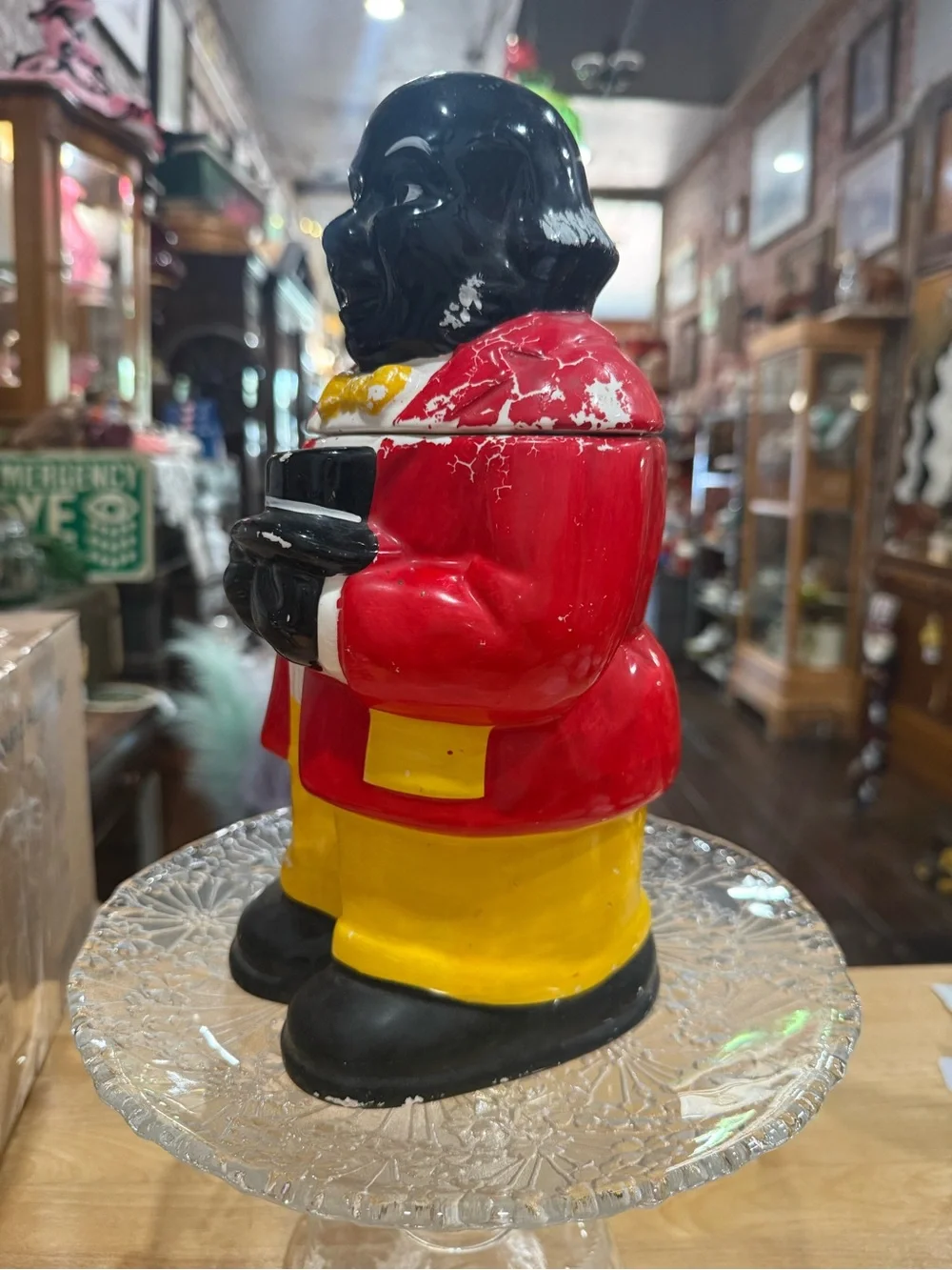 Vintage Black Ceramic Uncle Butler Cookie Jar - Red Jacket, Yellow Pants